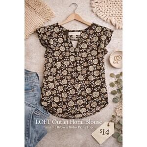 LOFT Outlet Floral Blouse Small Brown Boho Print Top